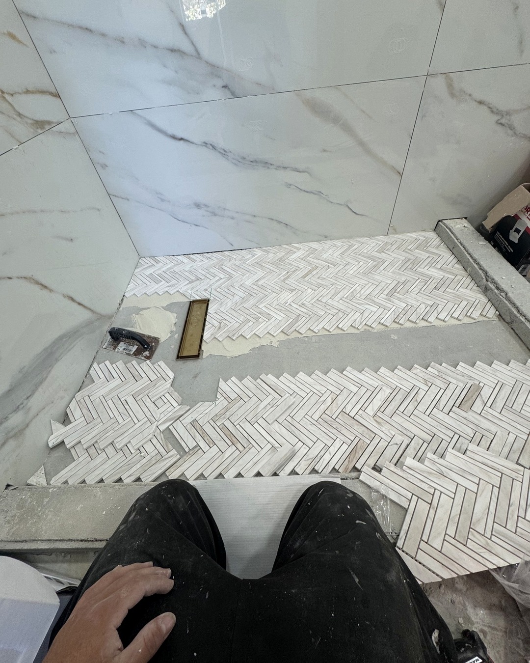 Herringbone tile shower